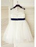 Ivory Pleated Chiffon Tulle Knee Length Wedding Flower Girl Dress